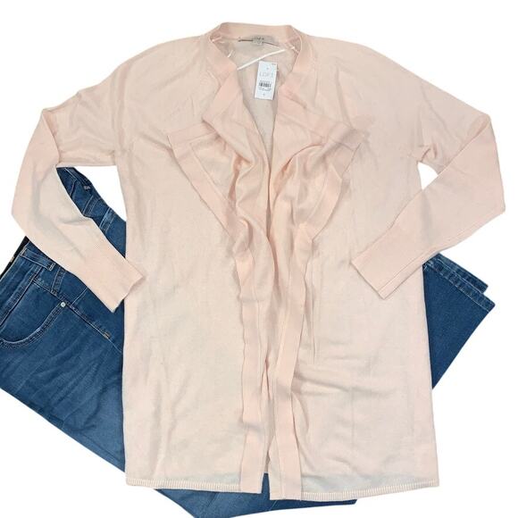 NWT LOFT Light Pink Cloud Draped Soft Knit Open Cardigan Sweater - SIZE SMALL - Picture 2 of 7